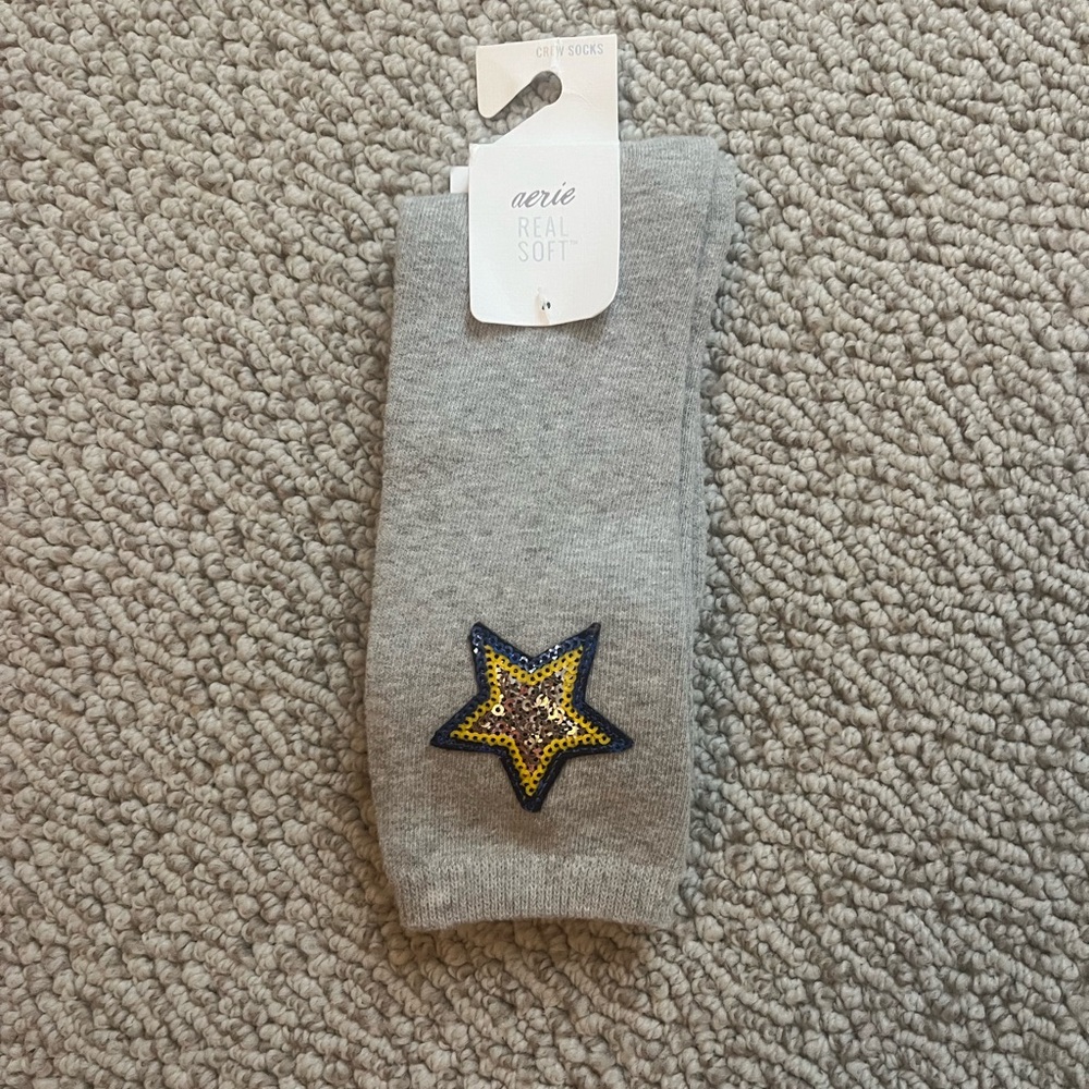 Aerie Gray Socks with Star Detail